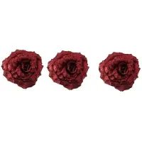 Cosy & Trendy 3x Kerstversieringen glitter roos rood op clip 18 cm - Kersthangers