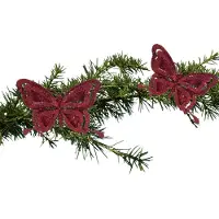 Cosy & Trendy 2x stuks kerstboom decoratie vlinders op clip glitter bordeaux rood 14 cm - Kersthangers