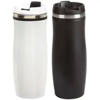 Cuisine Elegance 2x stuks isoleer/warmhoudbekers zwart en wit/zwart 400 ml - Thermosbeker