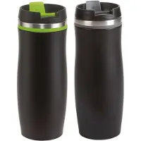 Cuisine Elegance 2x stuks isoleer/warmhoudbekers zwart/grijs en zwart/groen 400 ml - Thermosbeker