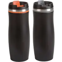 Cuisine Elegance 2x stuks isoleer/warmhoudbekers zwart/grijs en zwart/oranje 400 ml - Thermosbeker