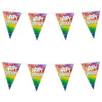 Boland 2x Stuks Boland PE vlaggenlijn - 6m - Happy birthday - Regenboog - Vlaggenlijnen