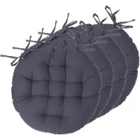 Atmosphera Stoelkussens rond - 4x - donkergrijs - katoen - 38 x 6.5 cm - wicker zitkussen - tuinstoelkussens