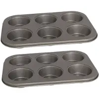 Gerimport 2x stuks muffins en cupcakes bakken bakvorm/bakblik 26 x 18 cm - voor 6x stuks - Muffinvormen / cupcakevormen