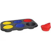 Gerimport Muffins en cupcakes bakken bakvorm/bakblik 26 x 18 cm - voor 6x stuks - Muffinvormen / cupcakevormen