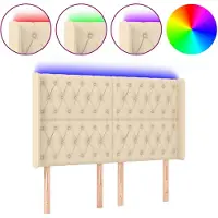 vidaXL Hoofdbord LED 147x16x118/128 cm stof crèmekleurig