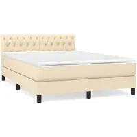 vidaXL Boxspring met matras stof crèmekleurig 140x190 cm