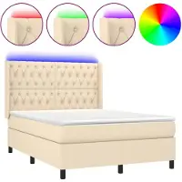 vidaXL Boxspring met matras en LED stof crèmekleurig 140x200 cm