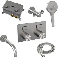Brauer Carving Inbouw Badthermostaat - Drukknoppen - Baduitloop - 3-standen Handdouche - Geborsteld Rvs PVD - Kranen, Douchekranen, Inbouw - Kranen, Douchekranen, Inbouw douchekranen