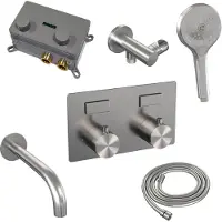 Brauer Edition Inbouw Badthermostaat - Drukknoppen - Baduitloop - 3-standen Handdouche - Geborsteld Rvs PVD - Kranen, Douchekranen, Inbouw - Kranen, Douchekranen, Inbouw douchekranen