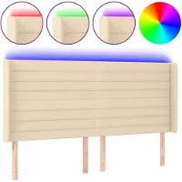 vidaXL Hoofdbord LED 163x16x118/128 cm stof crèmekleurig