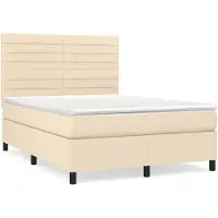vidaXL Boxspring met matras stof crèmekleurig 140x200 cm