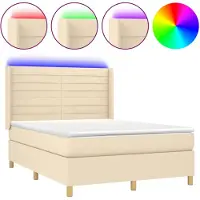 vidaXL Boxspring met matras en LED stof crèmekleurig 140x190 cm