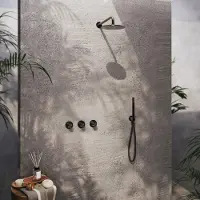 Hotbath Archie inbouw regendouche met staafhanddouche en 20cm hoofddouche gunmetal geborsteld PVD