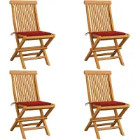 vidaXL Tuinstoelen 4 st met rode kussens massief teakhout