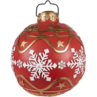 Clayre & Eef Kerstbal XL Ø 31x33 cm Rood Wit Kunststof Sneeuwvlokken Kerstdecoratie Rood Kerstdecoratie