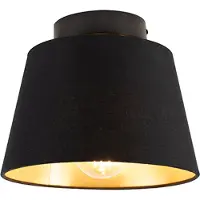 QAZQA Plafondlamp met katoenen kap zwart met goud 20 cm - Combi zwart
