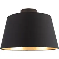 QAZQA Plafondlamp met katoenen kap zwart met goud 32 cm - Combi zwart