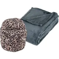 Apollo Fleece deken blauwgrijs 125 x 150 cm met voetenwarmer slof cheetah one size - Voetenwarmers