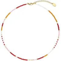 CO88 Collection 8CN-26419 Kralen Ketting - Collier - Kralen - Parel - 2mm - 3,8mm - 40+5cm - Rood - Oranje - Roze - Goudkleurig