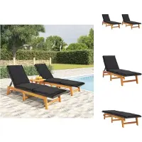 vidaXL Ligbedden 2 st met kussens poly rattan en massief acaciahout
