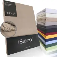 ISleep Perkal Hoeslaken - 100% Perkal Katoen - Hoge Hoek - Rondom Elastiek - Twijfelaar - 120x200 cm - Medium Beige