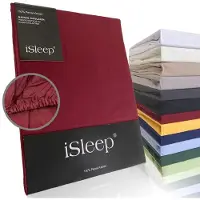 ISleep Perkal Hoeslaken - 100% Perkal Katoen - Hoge Hoek - Rondom Elastiek - Tweepersoons - 140x200 cm - Bordeaux