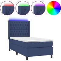 vidaXL Boxspring met matras en LED stof blauw 100x200 cm