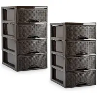 PlasticForte Ladeblokje/bureau organizer - 4 lades - 2x - bruin - L24 x B18 x H34 cm
