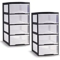 PlasticForte Ladeblokje/bureau organizer met 2x lades - transparant/zwart - L18 x B23 x H34 cm