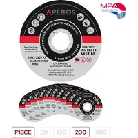 Arebos 200 x Slijpschijven Flexschijven Inox roestvrij staal metaal Metall Ø 115 mm x 1,2 mm