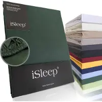 ISleep Perkal Hoeslaken - 100% Perkal Katoen - Hoge Hoek - Rondom Elastiek - Eenpersoons - 80x200 cm - Donker Groen