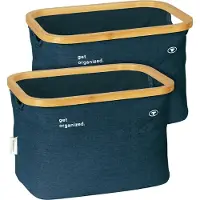 Wenko TOM TAILOR Opbergdoos Bamboe Frame Set van 2 Marineblauwe Mand Badkamer Organizer Boxen