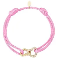 Yehwang Satijnen armband Double Heart Sparkle - Verstelbaar - One Size - Roze - NEW