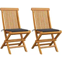 vidaXL Tuinstoelen 2 st met antracietkleurige kussens massief teakhout