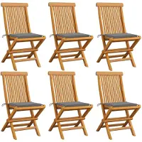 vidaXL Klapstoelen met grijze kussens, 6 stuks, massief teak hout