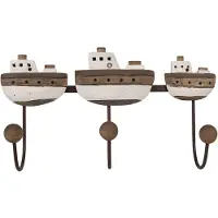 Clayre & Eef Wandkapstok 3 Haken Boot 38x10x20 cm Wit Bruin Hout IJzer Wit