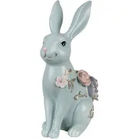 Clayre & Eef Beeld Konijn 28 cm Blauw Polyresin Paasdecoratie Blauw Paasdecoratie