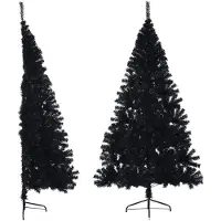vidaXL Kunstkerstboom met standaard half 210 cm PVC zwart