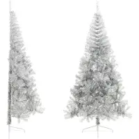 vidaXL Kunstkerstboom half met standaard 240 cm PET zilverkleurig