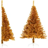vidaXL Kunstkerstboom half met standaard 180 cm PET goudkleurig