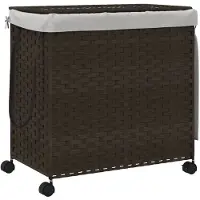 vidaXL Wasmand op wielen 60x35x60,5 cm rattan donkerbruin