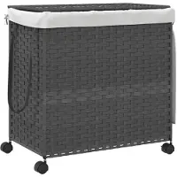 vidaXL Wasmand op wielen 60x35x60,5 cm rattan grijs