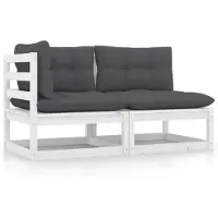 vidaXL 2-delige Loungeset met kussens massief grenenhout wit