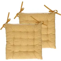 Atmosphera Stoelkussens - 2x - geel - katoen - 38 x 7 cm - wicker zitkussen - tuinstoelkussens