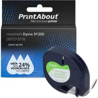 PrintAbout Huismerk Dymo 91200 (S0721510) Tape Zwart op wit (12 mm)