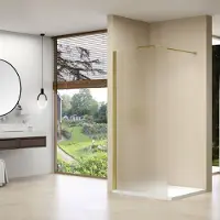 Van Rijn Inloopdouche st01 90x200 cm melkglas 8 mm met stabilisatiestang messing goud