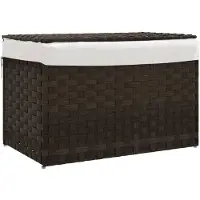 vidaXL Wasmand met deksel 55,5x35x34 cm poly rattan donkerbruin