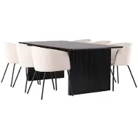 Ebuy24 Vail eethoek tafel zwart en 6 berit stoelen beige.