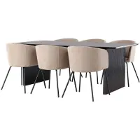 Ebuy24 Vail eethoek tafel zwart en 6 berit stoelen beige.